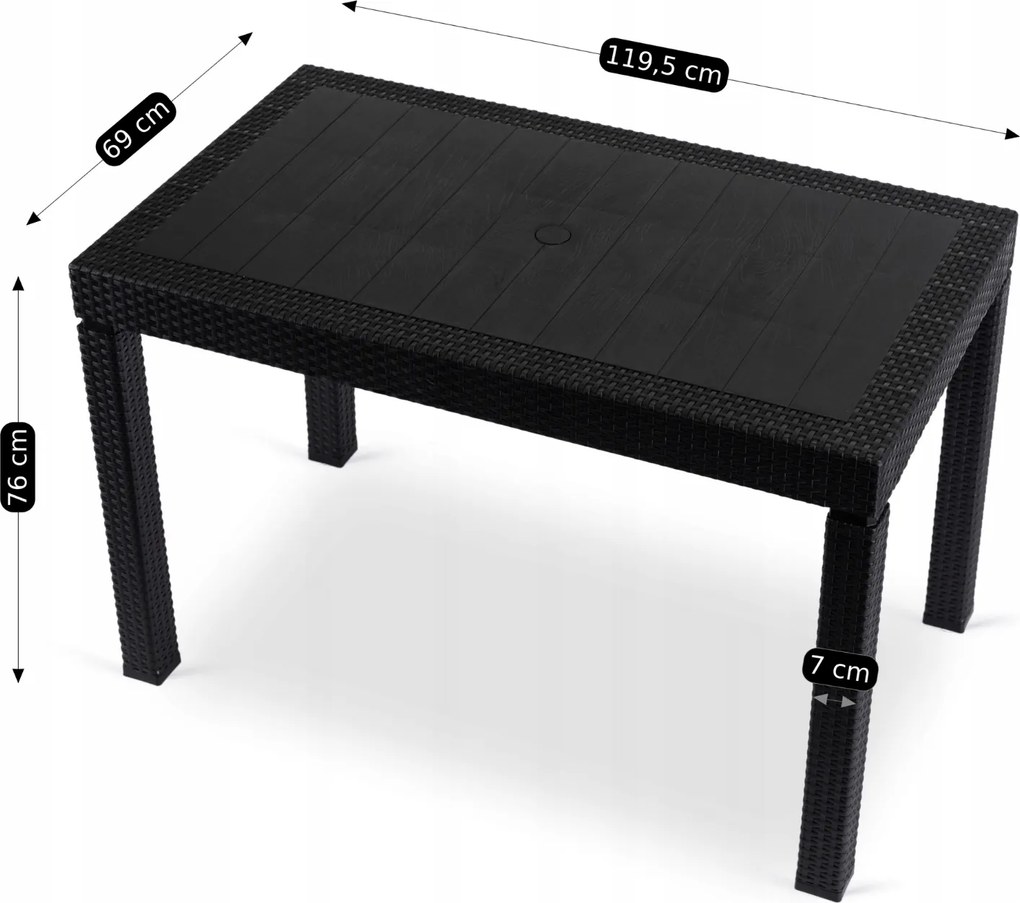Stół Ogrodowy Prostokątny FARGO Czarny Technorattan
