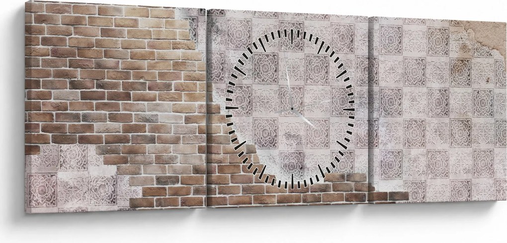 Obraz - Ceglana ściana (z zegarem) (90x30 cm)