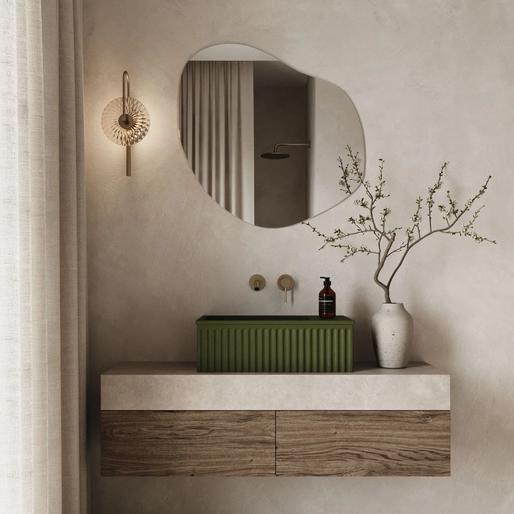 Lustro o nieregularnym kształcie oszlifowane bez podświetlenia MERINGO | Różne rozmiary | Różne kolory szkła : Kolor tafli szkła - Brązowy, Rozmiar - 80 x 64 cm