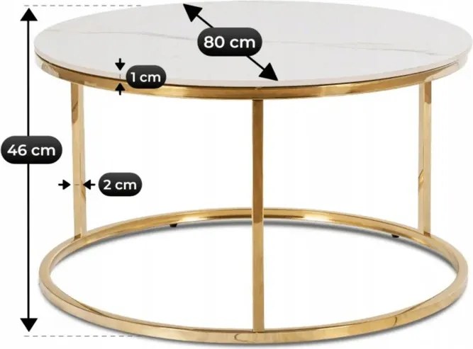 Stolik Kawowy VENICE 80 cm Biały Marmur/Złoty Nowoczesny Glamour