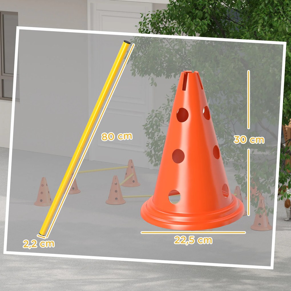 PawHut Zestaw Agility dla Psów 6-częściowy, Zestaw do Treningu z 12 Stożkami 6 Przeszkodami Torba