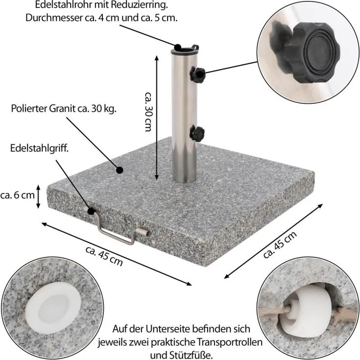 Stojak Parasol - granit i stal - 45 x 45 cm