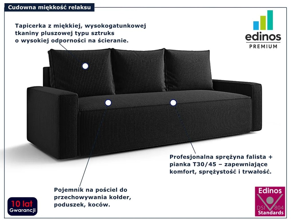 Czarna tapicerowana sofa z pojemnikiem E7-A63