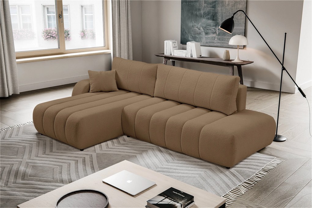 Masseno Narożnik GIOIA z funkcją spania i pojemnikiem na pościel Narozniki L, Rozkładana sofa - Brązowy, LAMBI 4