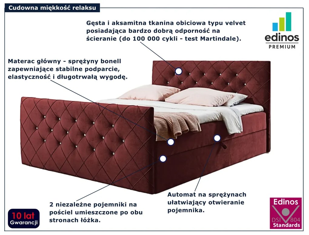 Bordowe nowoczesne łóżko kontynentalne 5 rozmiarów C3-Z75
