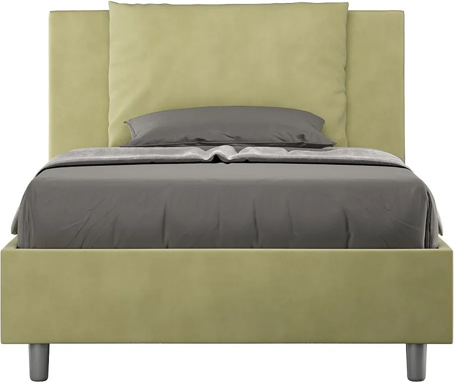 Łóżko wyposażone w stelaż z listwami tapicerowane 120x190 microfibra zielony Antea