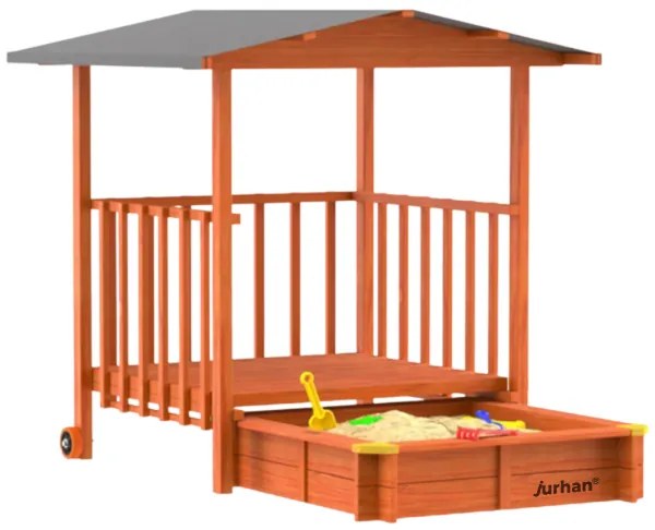 Jurhan Piaskownica z werandą SUNNY, 130x130x143cm, brązowa/szara