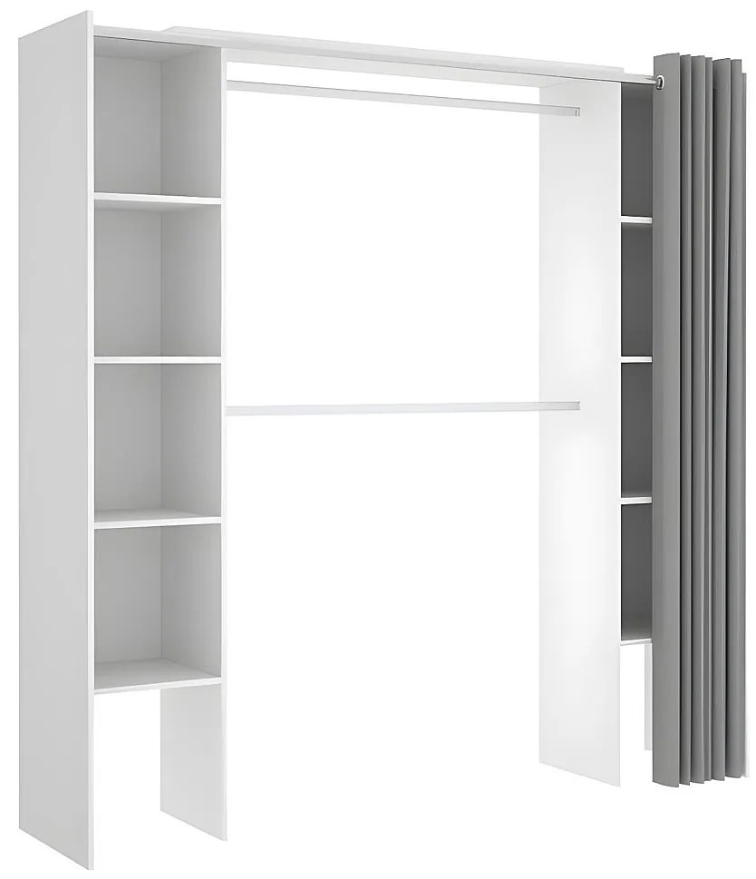 Rozkładana garderoba DORIAN z zasłoną - Dł.110/180 cm - Kolor: biały i szary