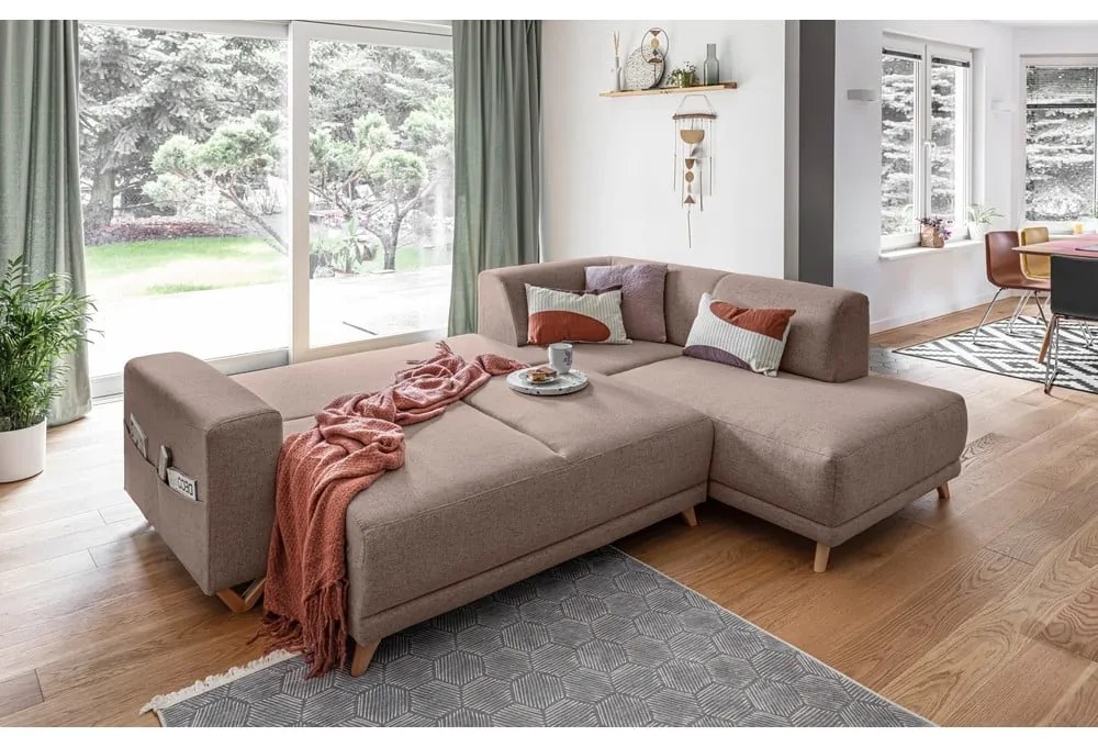 Brązowy rozkładany/ze schowkiem narożnik (prawostronny/w kształcie litery L) Classy Sophie – Miuform