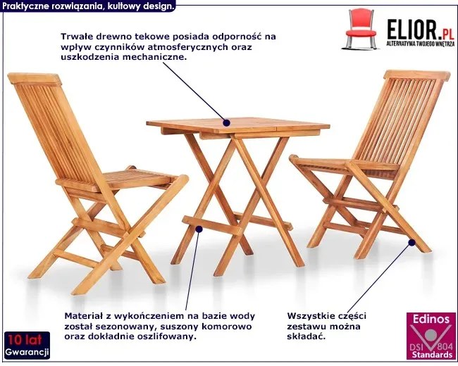 Stół drewniany i krzesła na taras, balkon - Ario 2X