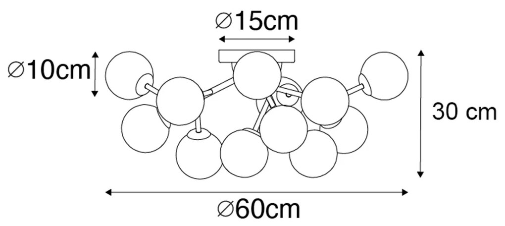 Plafon art deco brązowy z bursztynowym szkłem 12-świateł - Bianca