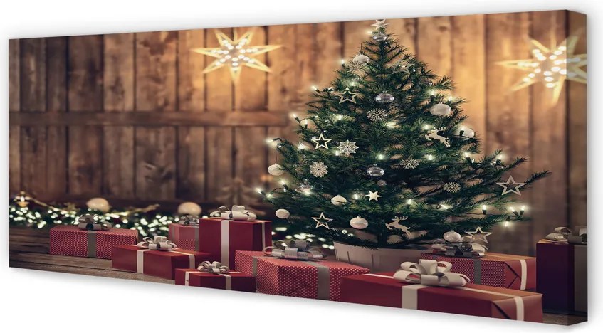 Fotoobraz na płótnie Prezenty, Choinka, Deski i Dekoracje