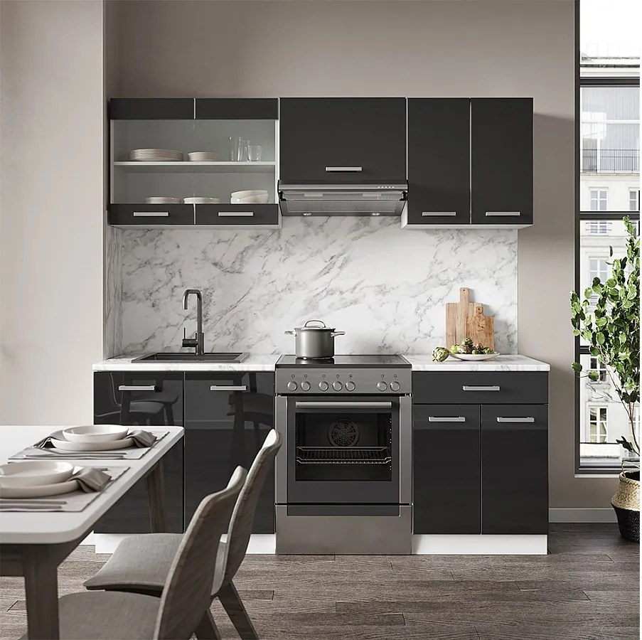 Aneks kuchenny antracytowy wysoki połysk/biały 200x60x81.6 fame-line