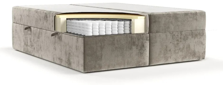 Jasnobrązowe łóżko boxspring ze schowkiem 140x200 cm Yoko – Maison de Rêve