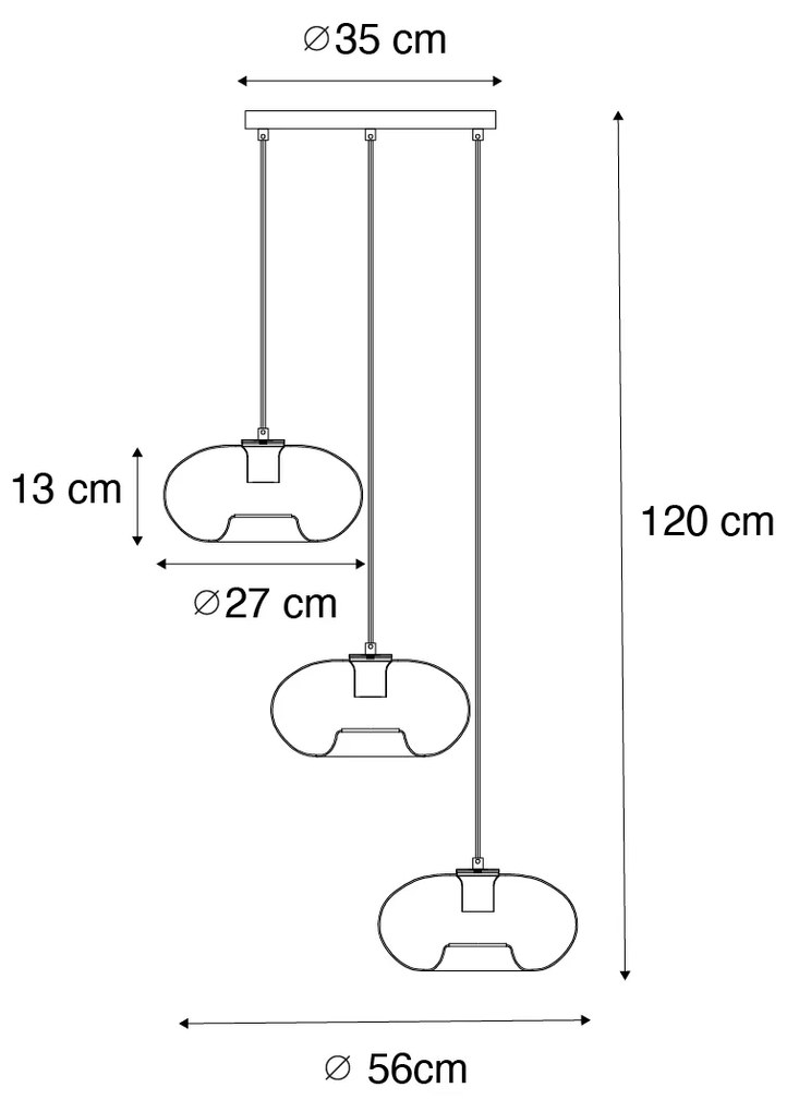Lampa wisząca w stylu art deco czarna z dymionym szkłem okrągła 3-punktowa - Ayesha ArtDeco Oswietlenie wewnetrzne