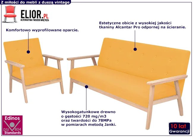 Tapicerowany zestaw wypoczynkowy Edris 2X - Żółty
