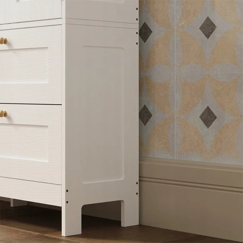 Regał łazienkowy / szafka wolnostojąca – biała – 120 cm – 2 szuflady + drzwiczki – styl loft