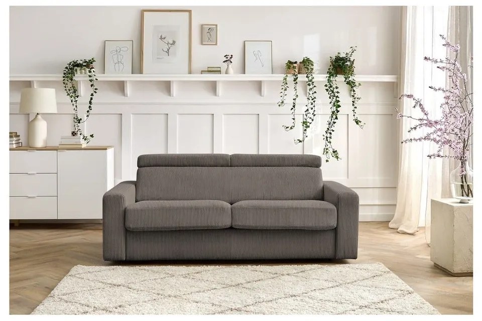 Szarobrązowa sztruksowa rozkładana sofa 195 cm Monaco – Bobochic Paris
