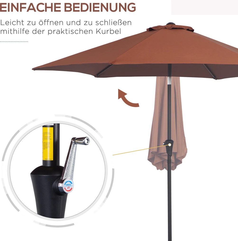 Outsunny Parasol Przegubowy Ogrodowy z Korbką Ręczną Kolor Kawowy Ø2,7x2,35m | Aosom PL