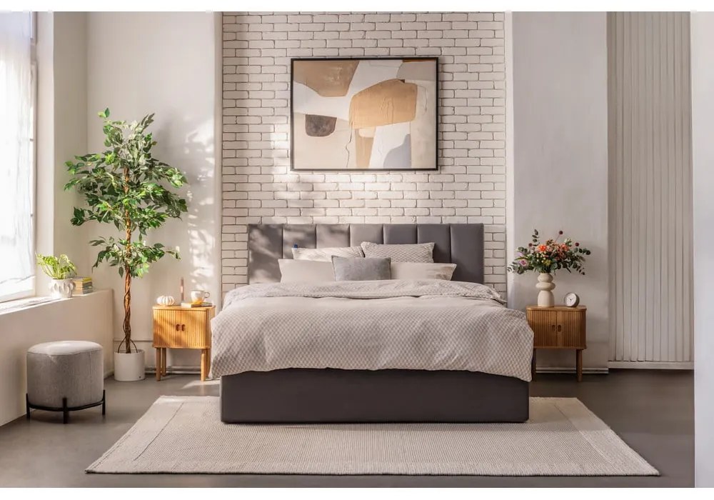 Szare tapicerowane łóżko podwójne z miejscem do przechowywania z materacem/kratką 160x200 cm Thessa Bold Line - Bonami Selection