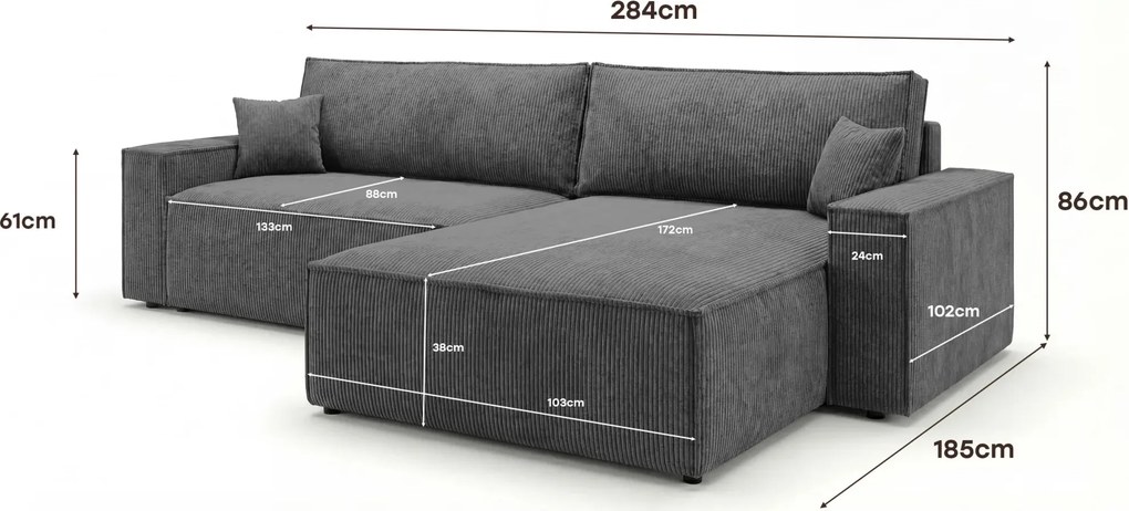 Ciemnoszara kanapa narożna sztruksowa G9-T36
