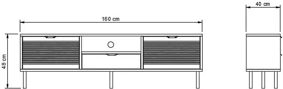 Ryflowana szafka RTV na nóżkach kaszmir + dąb artisan R2-B19