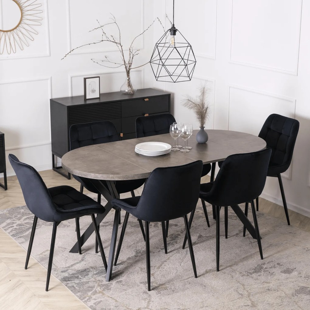 Stół Okrągły Rozkładany DORIAN 80-160 cm Beton/Czarny Nowoczesny Loft