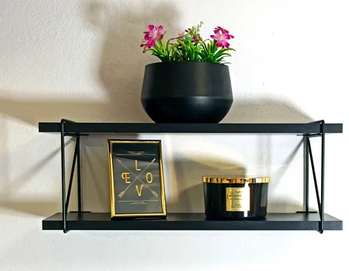 Podwójna czarna półka ścienna w stylu loft L2-L41
