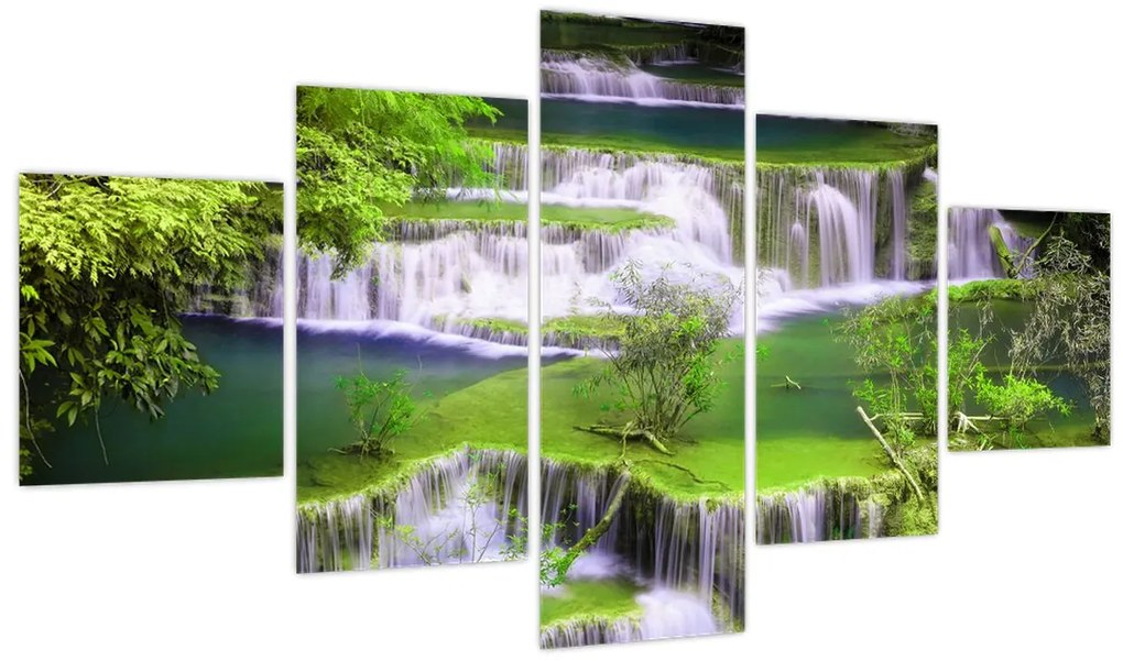 Obraz - Wodospady Huay Mae Khamin, Kanchanaburi, Tajlandia (125x70 cm)