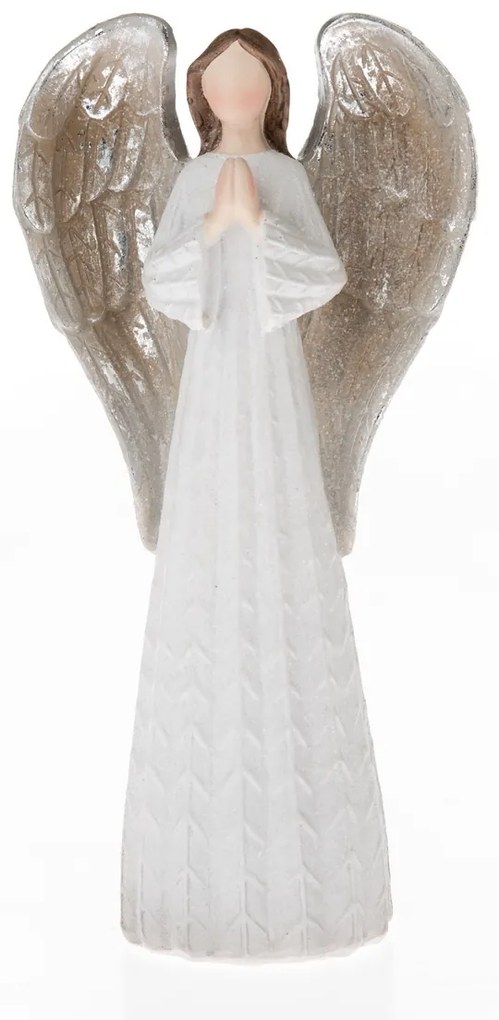 Anioł z polyresinu ze srebrnymi skrzydłami, biały, 20 x 10 cm