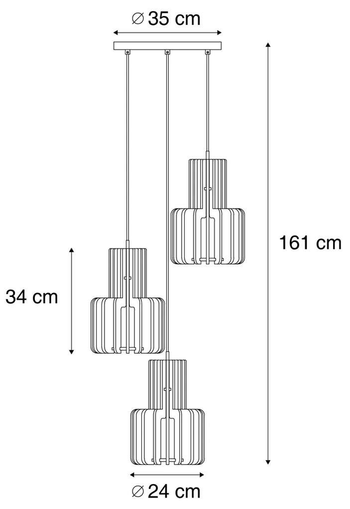 Retro Lampa Wisząca Czarna z Pomarańczowym Wnętrzem 3-punktowa - Felt