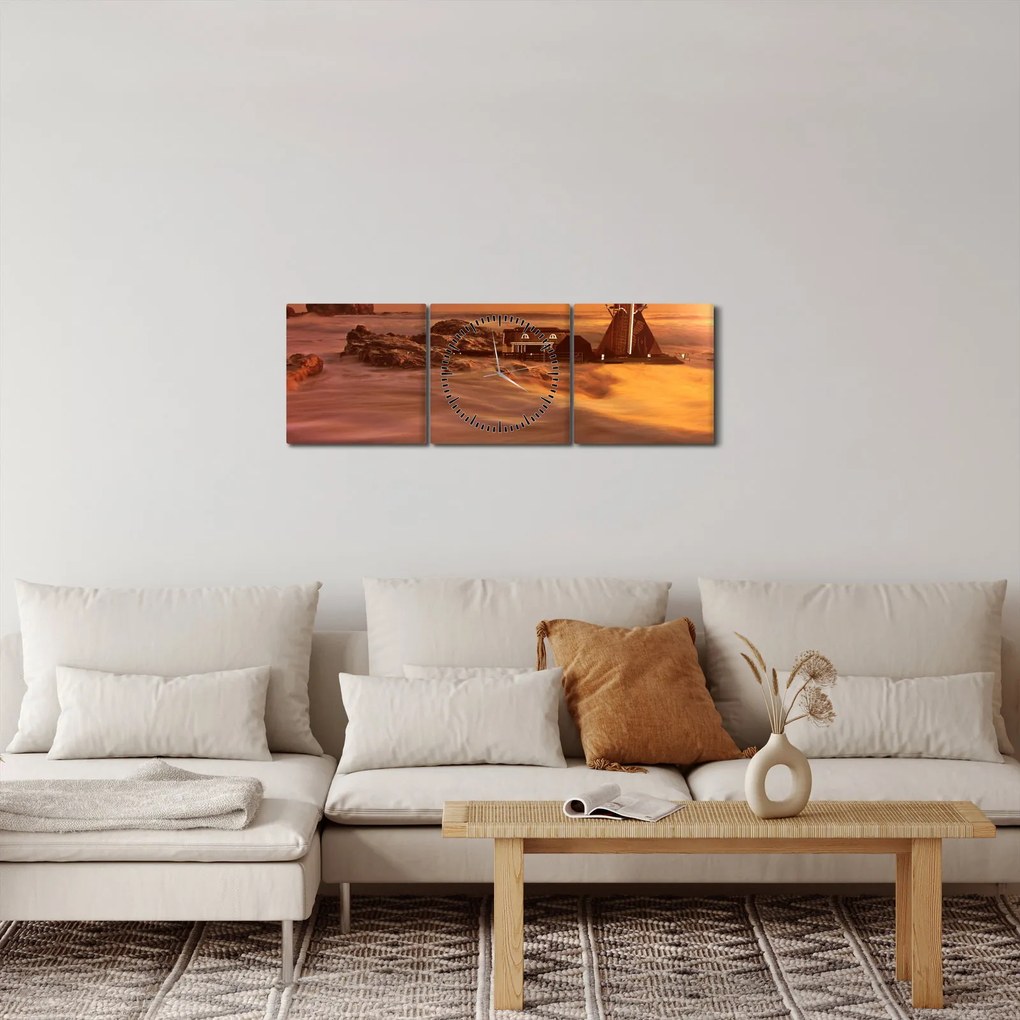 Obraz - Zachód słońca (z zegarem) (90x30 cm)