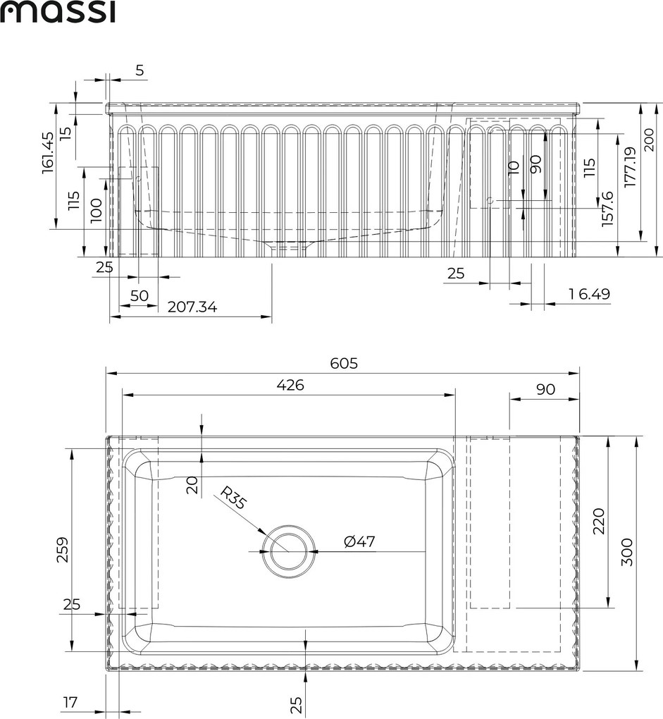 Umywalka betonowa ryflowana nablatowa / wisząca prostokątna 60 x 30 cm WELLE | różne kolory : Kolor - Ceglasty, Typ montażu - nablatowa