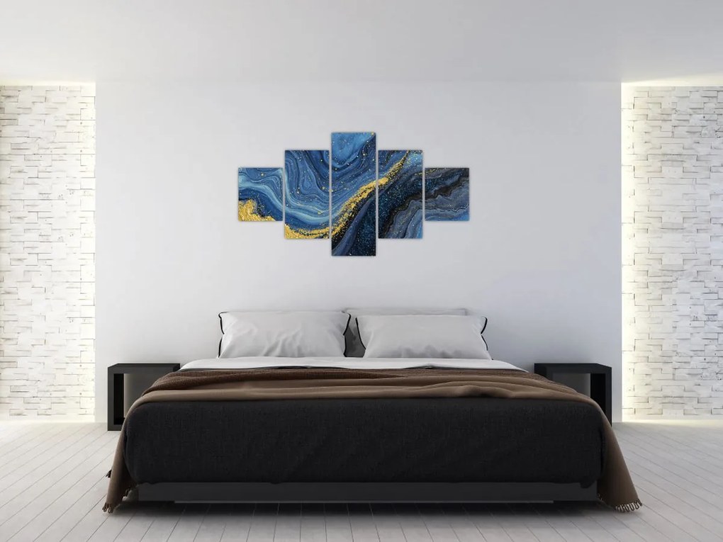 Obraz - Niebiesko-złota abstrakcja (125x70 cm)