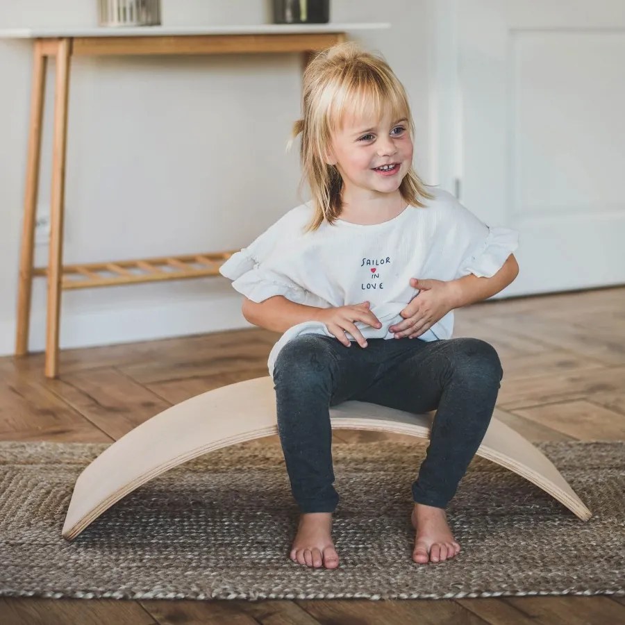 Deska do balansowania z filcem 80x30cm dla dzieci. balance board biały z filcem jasnoniebieskim - meowbaby®