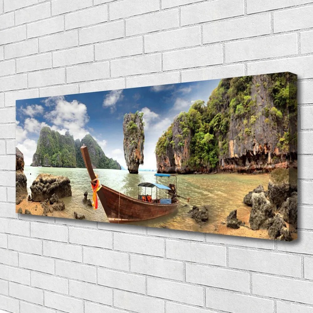 Fotoobraz na płótnie Łódka przy Skalistym Brzegu