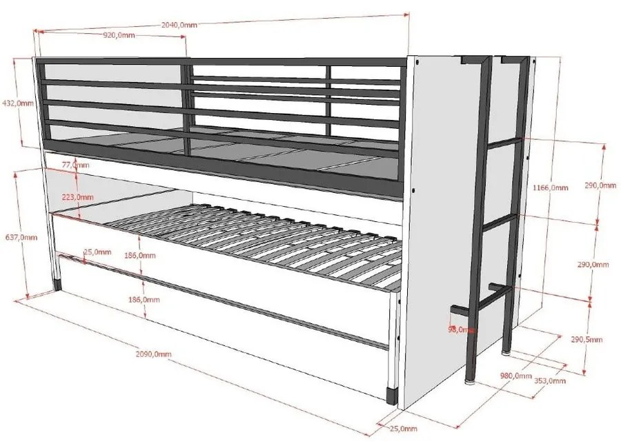 Białe piętrowe/z wysuwanym łóżkiem łóżko dziecięce ze stelażem 90x200 cm Sam – Vipack