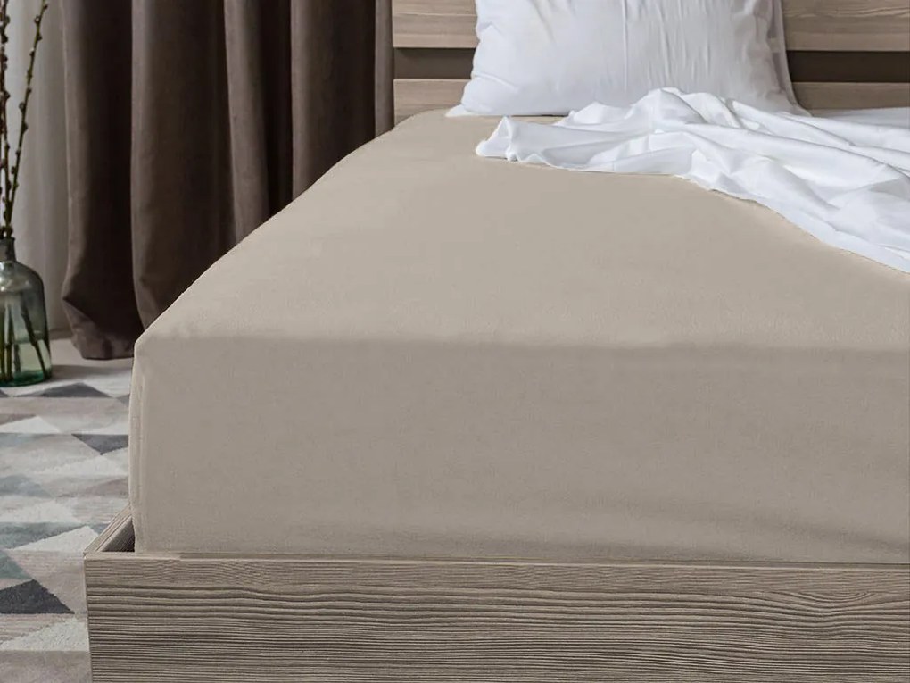 PrzytulneMieszkanie.pl Bawełniane prześcieradło z gumką STANDARD 90 x 200 cm piaskowe