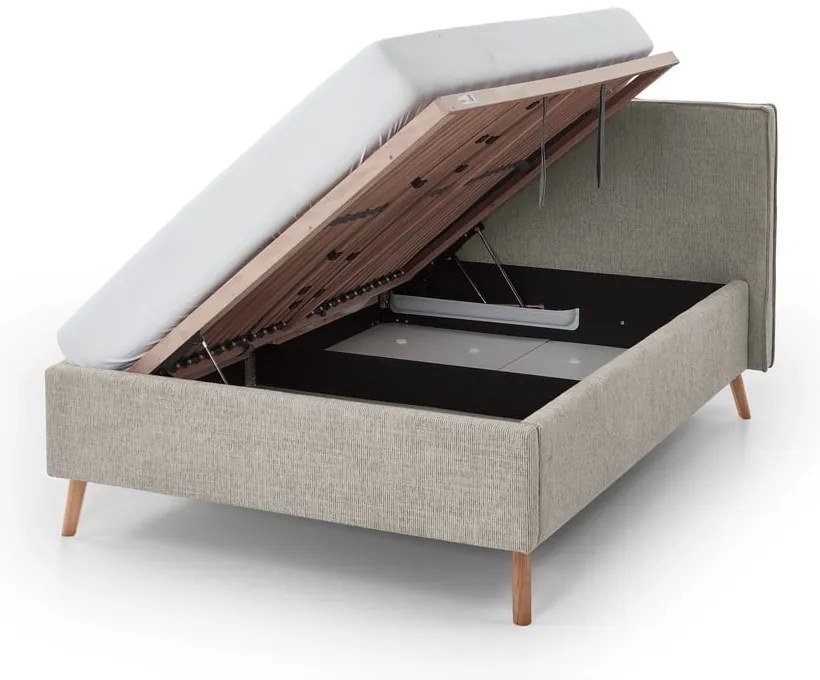 Kremowe tapicerowane łóżko dwuosobowe ze schowkiem i stelażem 140x200 cm Riva – Meise Möbel
