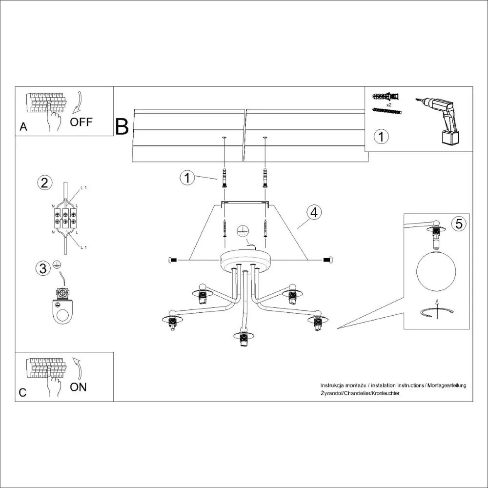 Czarno-biała lampa sufitowa Beam – Nice Lamps