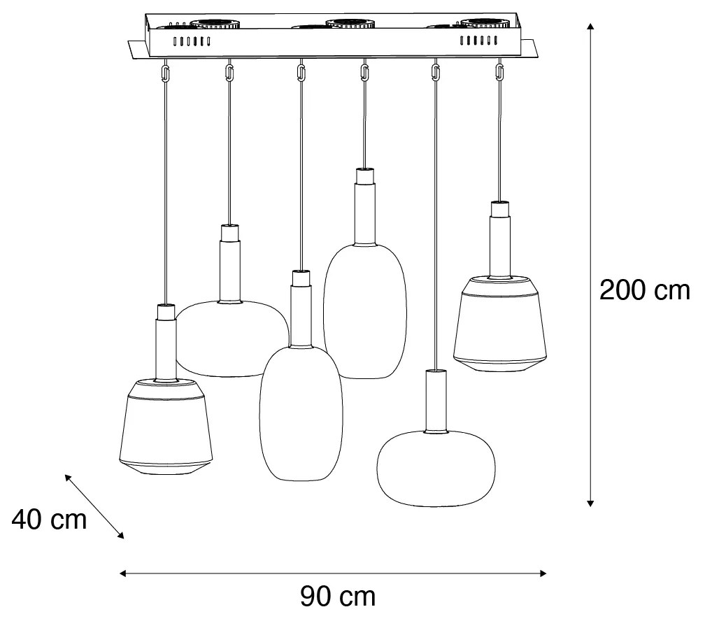 Lampa wisząca czarna z wielokolorowym szkłem, z diodami LED, 6-punktowa Easylift - Irides Nowoczesny Oswietlenie wewnetrzne