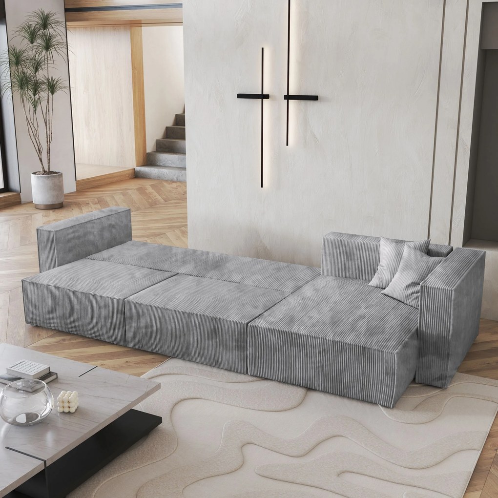 Masseno Narożnik TOLMO z funkcją spania i pojemnikiem na pościel Narozniki L, Rozkładana sofa - Jasnoszary, POSO 55