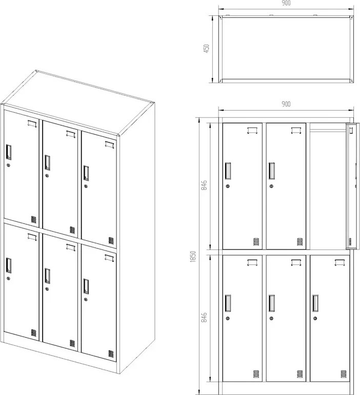 Szafa socjalna 6-skrytkowa Igor 90x45x185 cm, czarna
