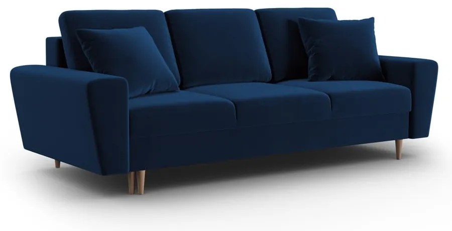Niebieska aksamitna rozkładana/ze schowkiem sofa 235 cm Kyoto – Cosmopolitan Design