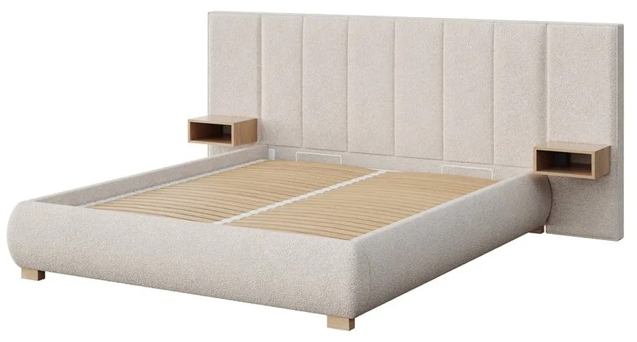 Kremowe tapicerowane łóżko dwuosobowe ze stelażem 140x200 cm Fioro – MESONICA