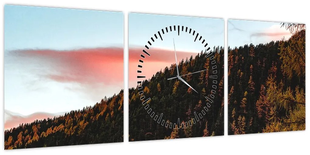 Obraz rudzików nad wzgórzem (z zegarem) (90x30 cm)