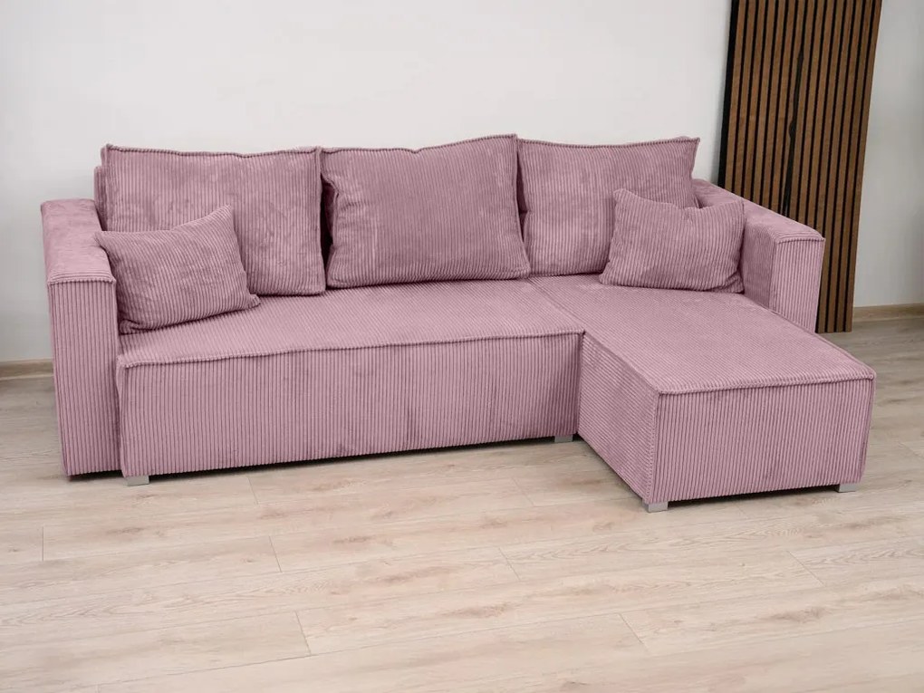 Jasnofioletowa narożna sofa SMART COSARO, dwustronna + 2 poduszki GRATIS