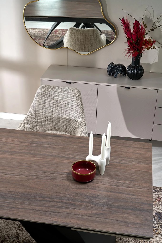 Stół Rozkładany Spiek 180-260/90/75/125 blat orzechowy nogi czarne HILARIO