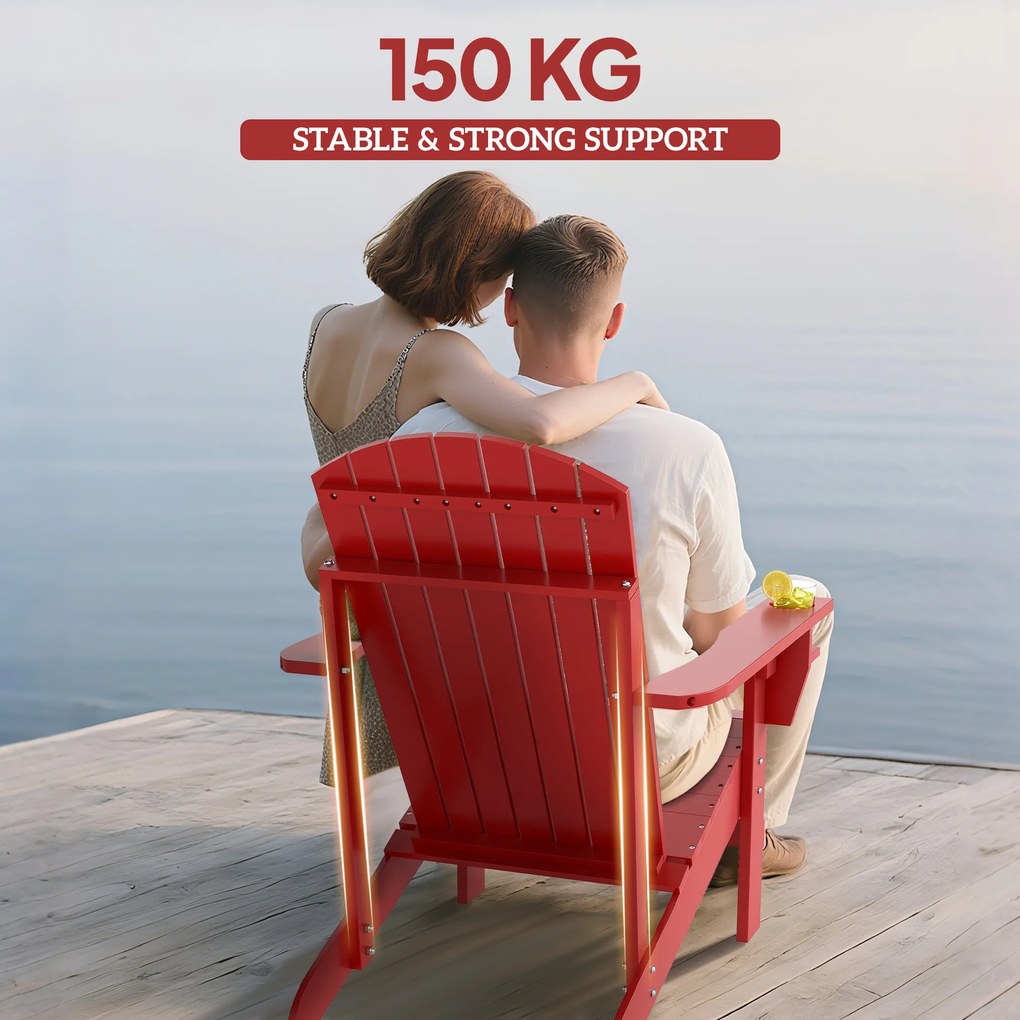Outsunny Fotel ogrodowy Andirondack Krzesło ogrodowe Krzesło na zewnątrz, 72 cm x 97 cm x 92 cm, Czerwony