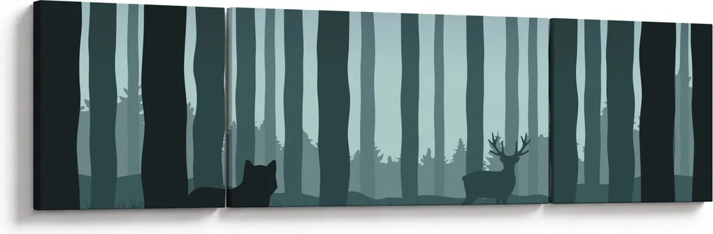 Obraz - Jeleń z wilkiem w skałach (170x50 cm)